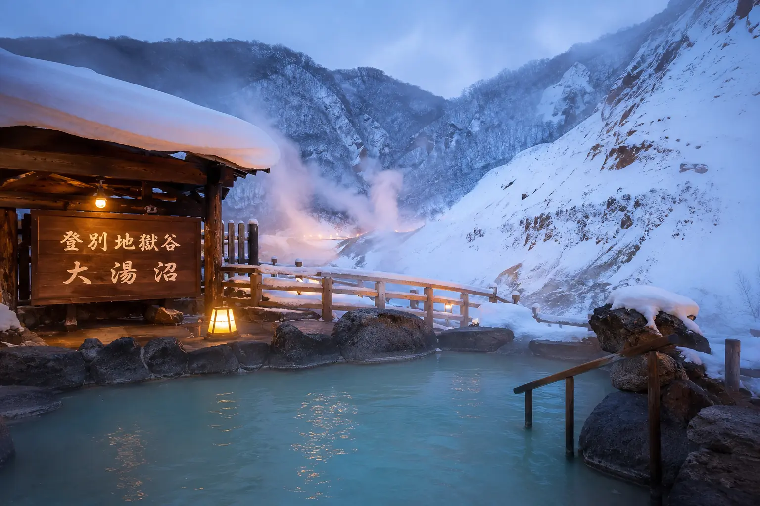 登别地狱谷雪景露天温泉