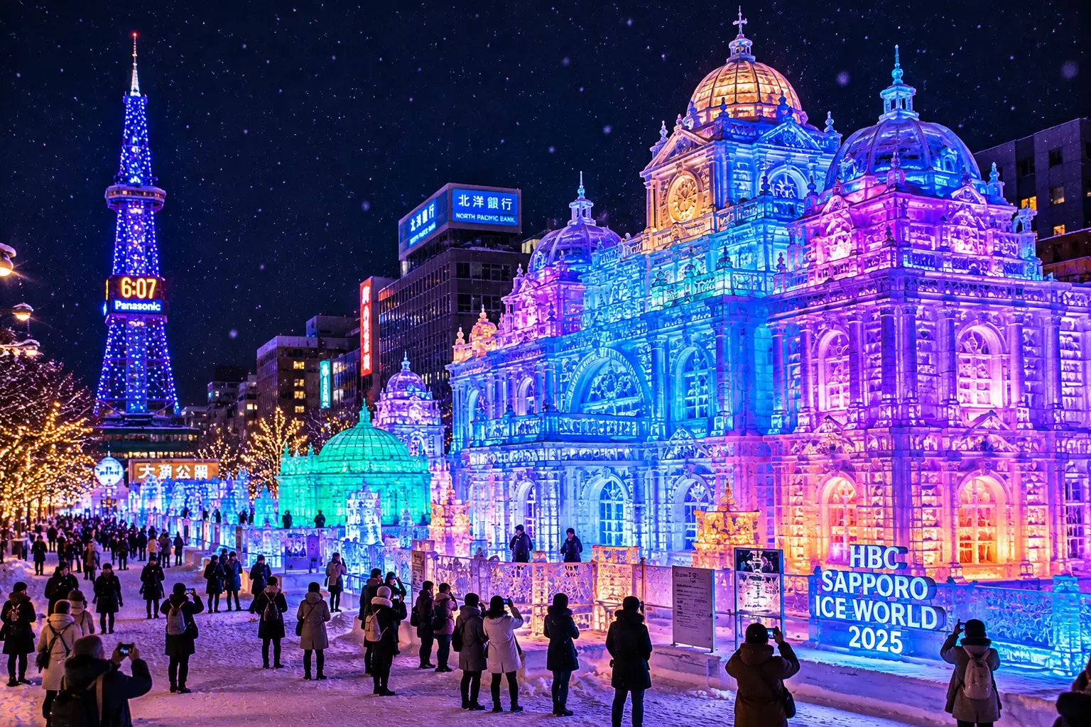 札幌雪祭大型雪雕夜間点灯